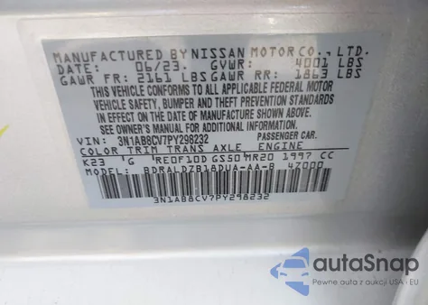 2023 Nissan Sentra Sv Xtronic Cvt z USA, uszkodzony, nr VIN 3N1AB8CV7PY298232